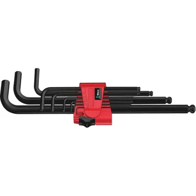 Wera Winkelschlüsselsatz 05073596001 | 9-teilig | Hex-Plus | BlackLaser | Größen 1,5-10 mm | verschleißfreier Clip