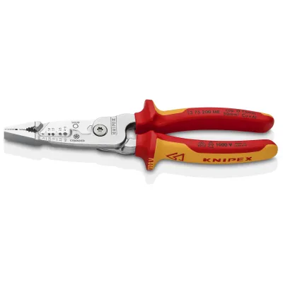 KNIPEX Multifunktions-Elektrikerzange 13 76 200 ME | VDE 1000V isoliert | 200mm | für Kupfer/Alu-Kabel