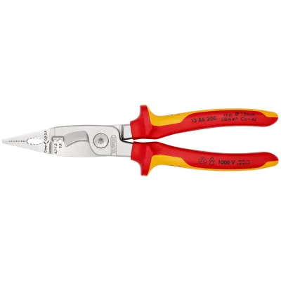 KNIPEX Elektro-Installationszange 13 86 200 | Abisolierzange VDE 1000V | 6 Funktionen | 200 mm | isoliert | 2K-Griff