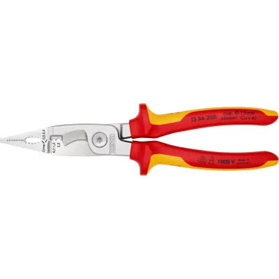 KNIPEX Elektro-Installationszange 13 86 200 | Abisolierzange VDE 1000V | 6 Funktionen | 200 mm | isoliert | 2K-Griff