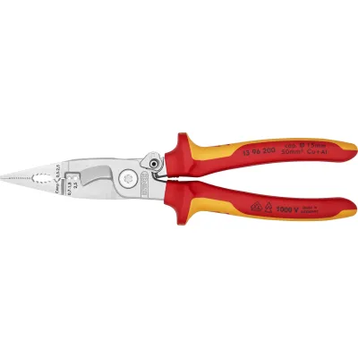 KNIPEX Elektro-Installationszange 13 96 200 | VDE 1000V | 6 Funktionen | 200mm | Öffnungsfeder | rot/gelb