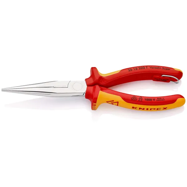 KNIPEX Flachrundzange 26 16 200 T | VDE geprüft | mit Schneide | 200 mm | Befestigungsöse | Chrom-Vanadium-Stahl