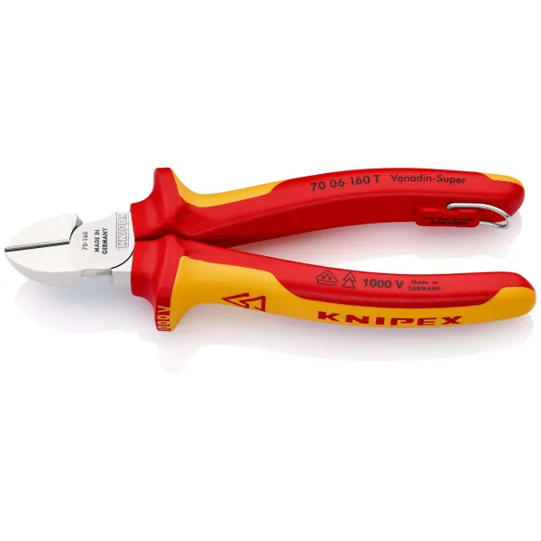 KNIPEX Seitenschneider 70 06 160 T | 160mm VDE geprüft | Präzisionsschneiden | Befestigungsöse | Mehrkomponenten-Griff