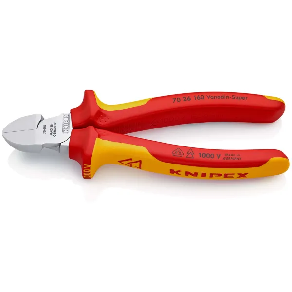 KNIPEX VDE Seitenschneider 160mm | 1000V isoliert | verchromt | Präzisionsschneiden | Mehrkomponenten-Griff