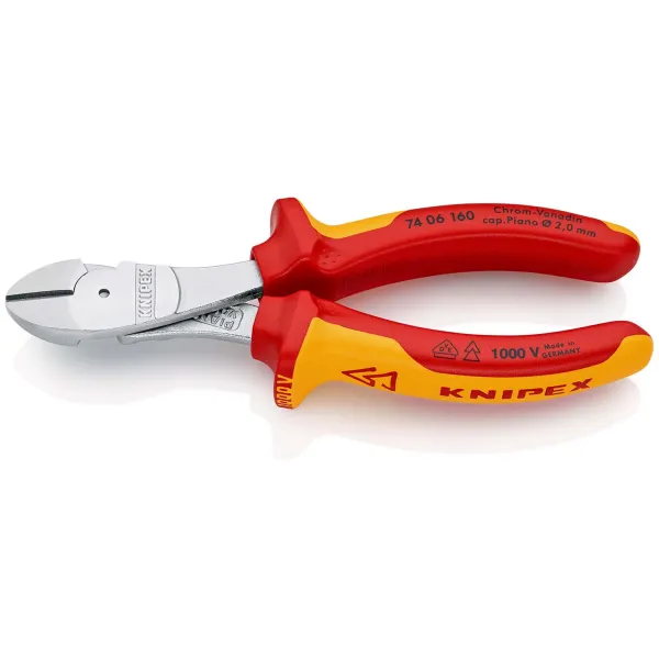 KNIPEX Kraft-Seitenschneider 74 06 160 VDE 1000V | 160mm | verchromt | Mehrkomponenten-Griff Gelb/Rot