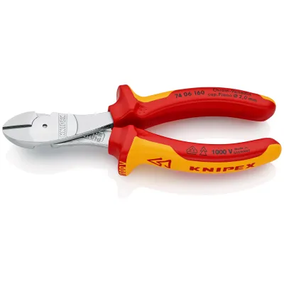 KNIPEX Kraft-Seitenschneider 74 06 160 VDE 1000V | 160mm | verchromt | Mehrkomponenten-Griff Gelb/Rot