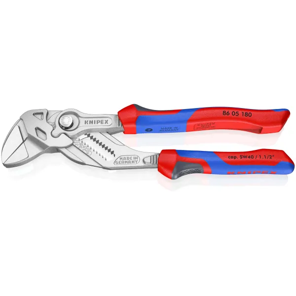 KNIPEX Zangenschlüssel 86 05 180 SB | 180 mm | max. 40 mm Schlüsselweite | glatte Backen | 2K-Griff | verchromt