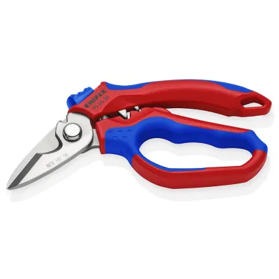 KNIPEX Elektrikerschere 95 05 20 SB | gewinkelt | Präzisionsschliff | Crimpfunktion | 180 mm | Edelstahl | rot/blau