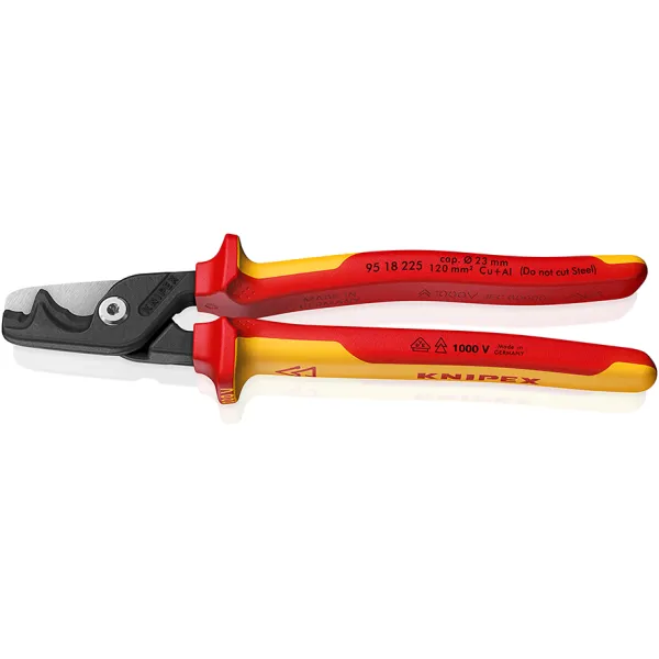 KNIPEX Kabelschere StepCut XL 95 18 225 | VDE geprüft | 1000V isoliert | 225mm | 2-Komponenten-Griff | bis 120mm²