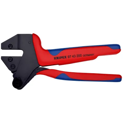 KNIPEX Crimp-Systemzange 97 43 200 A | Crimpzange für Einsätze | 0,5–6 mm² | 200 mm | ohne Crimpeinsätze | rot/blau
