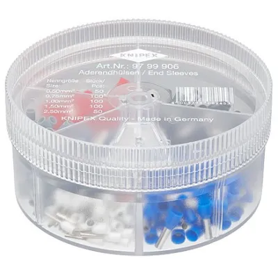 KNIPEX Sortimentsbox 97 99 906 | 400 isolierte Aderendhülsen DIN | stapelbar | 0,5–2,5 mm² | weiß/rot/blau/grau/schwarz