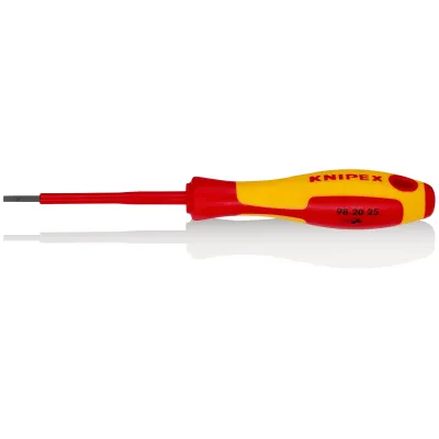 KNIPEX Schlitz-Schraubendreher 98 20 25 | 2,5x0,4x75mm | VDE 1000V isoliert | 2-Komponenten-Griff | 177mm Gesamtlänge