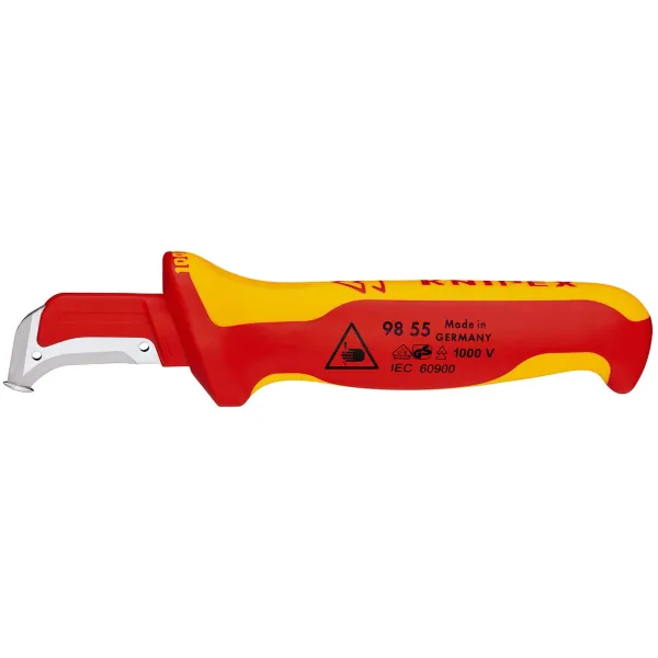 KNIPEX Kabelmantelmesser 98 55 | Abmantelungsmesser VDE 1000V | Hakenklinge 38mm Edelstahl | ergonomischer Griff | 180mm