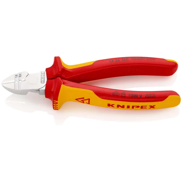 KNIPEX Abisolier-Seitenschneider 14 26 160 | VDE 1000V | 160mm | isoliert | verchromt | für 1,5/2,5mm² | rot/gelb
