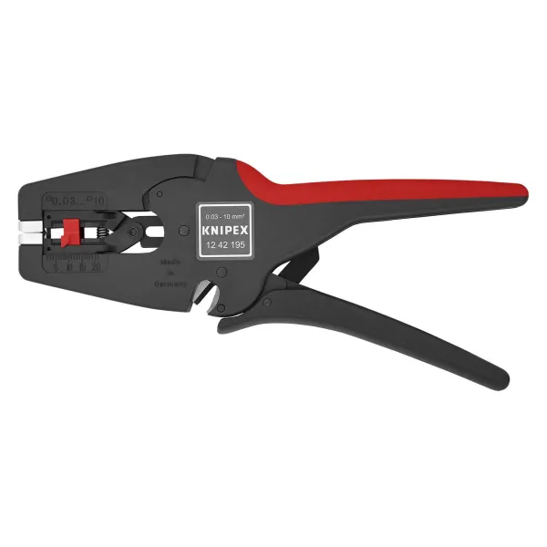 KNIPEX Abisolierzange MultiStrip 10 | selbstanpassend | 0,03–10 mm² | mit Drahtschneider | 195 mm | schwarz/rot