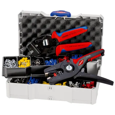 KNIPEX Crimp-Set 97 90 15 | Aderendhülsensortiment mit Crimpzange & Abisolierzange | TANOS MINI-systainer | Mehrfarbig