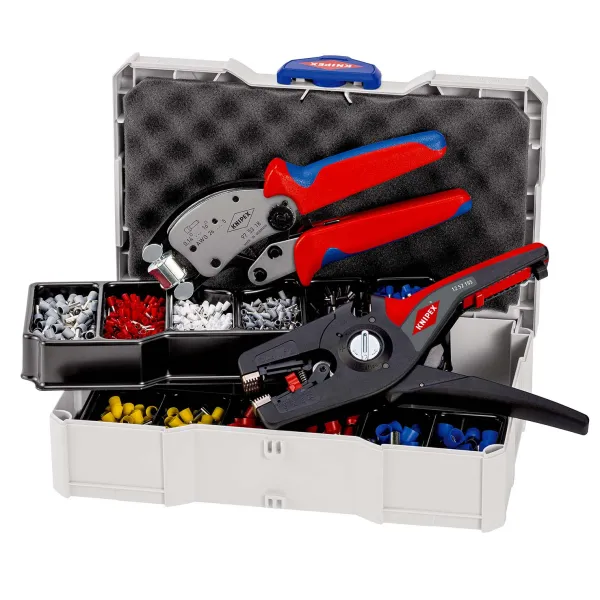 KNIPEX Crimp-Set 97 90 14 | Crimpzange & Abisolierzange | Aderendhülsensortiment | im TANOS MINI-systainer | Mehrfarbig