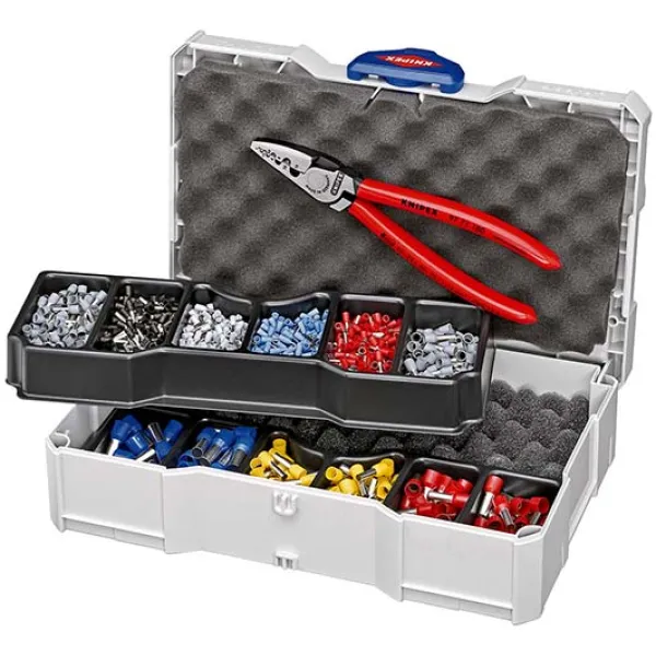 KNIPEX Aderendhülsensortiment 97 90 06 | Crimp-Sortiment mit Crimpzange | 475 isolierte Aderendhülsen | Kunststoffbox|