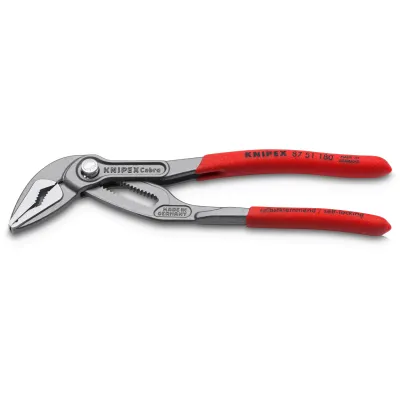 KNIPEX Wasserpumpenzange Cobra ES 87 51 180 SB | 180mm | schlanke Bauform | Frontgreif-Verzahnung | Feinverstellung