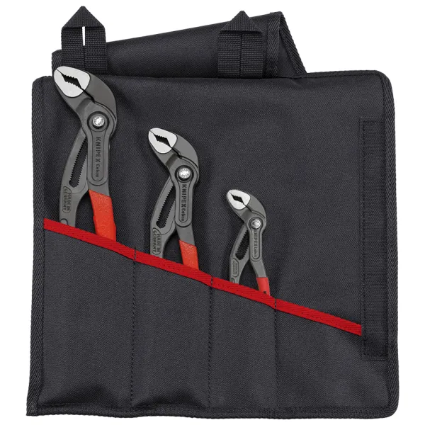 KNIPEX Cobra Wasserpumpenzangen-Set 00 19 55 S9 | 3-teilig | 150/250/300 mm | Rolltasche | selbstklemmend