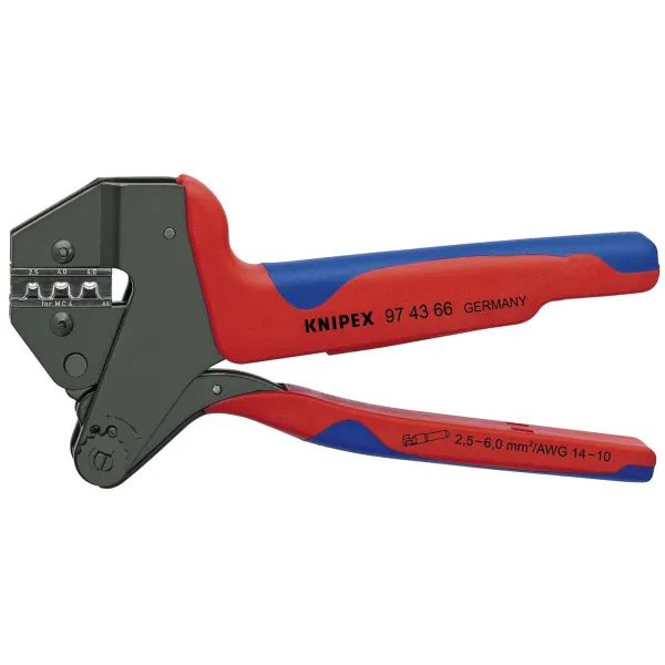 KNIPEX Crimp-Systemzange 97 43 66 | MC4 & MC4 EVO2 Stecker | 2,5–6 mm² | austauschbarer Einsatz | 200 mm | mechanisch