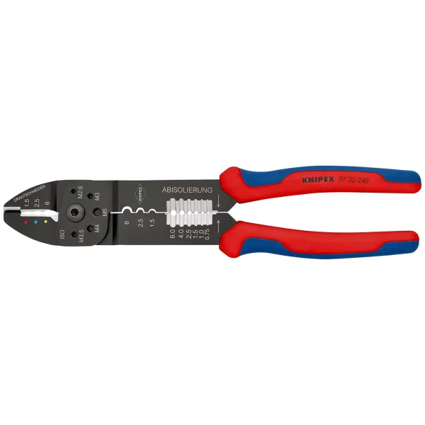 KNIPEX Crimpzange 97 32 240 | Presszange für isolierte/unisolierte Kabelschuhe | 0,5–6 mm² | 240 mm | Multicolor