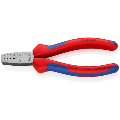 KNIPEX Crimpzange 97 62 145 A | für Aderendhülsen 0,25-2,5 mm² | Trapezpressung | 145 mm | auswechselbare Einsätze