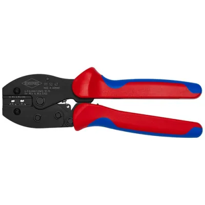 KNIPEX Crimpzange PreciForce 97 52 42 | für MC4 & EVO2 Solarsteckverbinder | 4–6 mm² | mit Sperrvorrichtung | rot/blau
