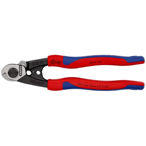 KNIPEX Drahtseilschere 95 62 190 | Kabelschere 190mm | Schneidbacken auswechselbar | 2-Komponenten-Griff | Stahl