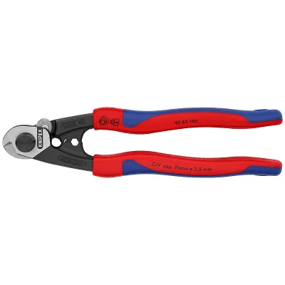 KNIPEX Drahtseilschere 95 62 190 | Kabelschere 190mm | Schneidbacken auswechselbar | 2-Komponenten-Griff | Stahl
