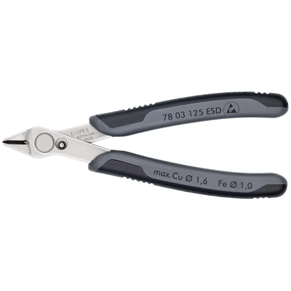 KNIPEX Präzisions Seitenschneider 78 03 125 ESD | Electronic Super Knips | 125 mm | ESD geprüft | INOX Edelstahl
