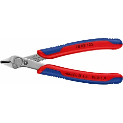 KNIPEX Elektronik Seitenschneider 78 03 125 | 125 mm | INOX Stahl | präzise Spitze | Rot/Blau