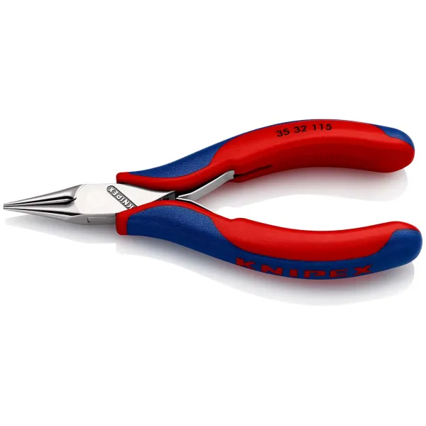 KNIPEX Elektronik-Greifzange 35 32 115 | Rundzange | 115 mm | spitze Backen | spiegelpoliert | 2-Komponenten-Griff