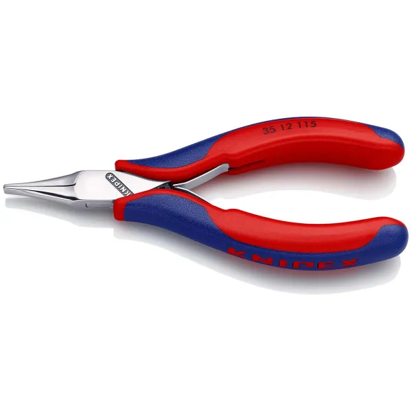 KNIPEX Elektronik-Greifzange 35 12 115 | Präzisionszange flach-breite Backen 115 mm | poliert | 2K-Griff | rostgeschützt