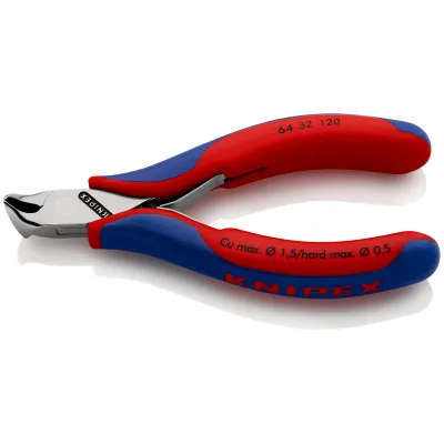 KNIPEX Elektronik-Vornschneider 64 32 120 | Präzisionszange | 120 mm | poliert | 2-Komponenten-Griff | Blau/Rot