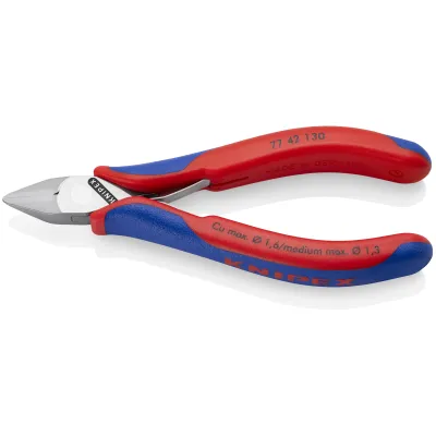 KNIPEX Elektronik-Seitenschneider 77 42 130 | spitzer Kopf | 130 mm | spiegelpoliert | Mehrkomponenten-Griff