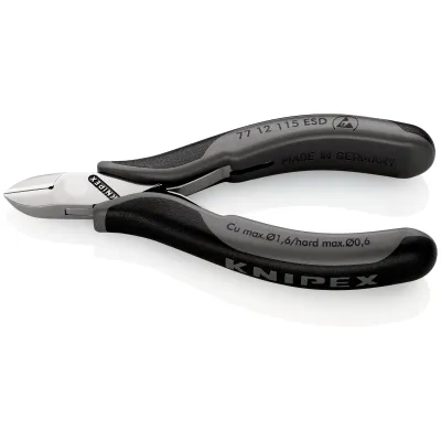 KNIPEX Seitenschneider 77 12 115 ESD Elektronik | 115 mm | ESD geprüft | runder Kopf | für Feinmechanik | schwarz/grau
