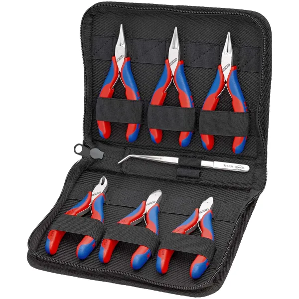 KNIPEX Elektronikzangen-Set 00 20 16 | 7-teilig für Feinmechanik & Elektroarbeiten | Präzisionspinzette | Etui | 215 mm