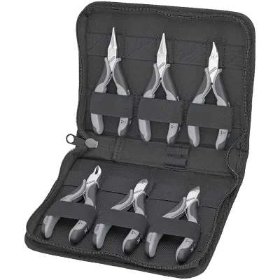 KNIPEX Elektronikzangen-Set 00 20 17 | ESD Zangenset 6-teilig | elektrisch ableitend | Etui schwarz/grau