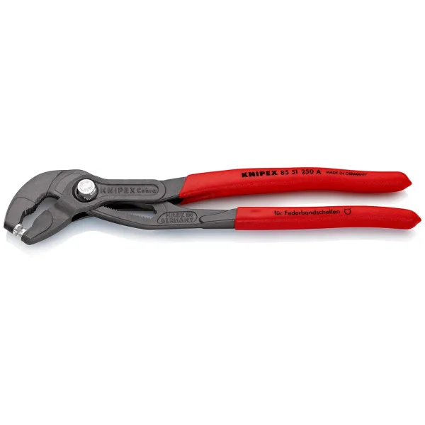 KNIPEX Federbandschellenzange 85 51 250 A | 250 mm | Quick-Set | drehbare Greifeinsätze | max. 70 mm Schellen