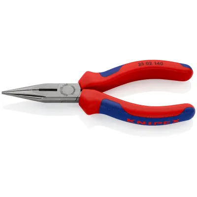 KNIPEX Flachrundzange 25 02 140 | 140 mm | mit Schneide | spitze, gezahnte Backen | 2K-Griff | für harten Draht