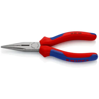 KNIPEX Flachrundzange 25 02 160 | 160 mm | Schneide für harten Draht | spitz, gezahnt | 2K-Griff | Blau/Rot