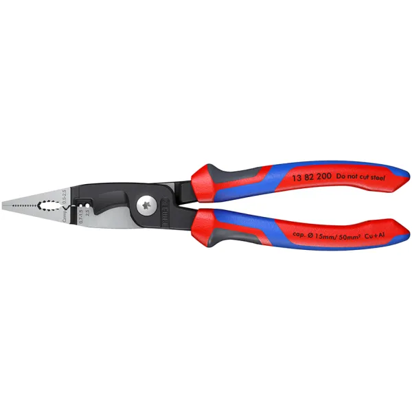 KNIPEX Elektro-Installationszange 13 82 200 | 6-in-1 Multifunktionszange | 200mm | 2-Komponenten-Griff