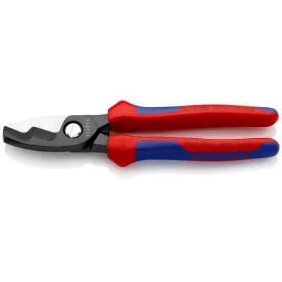 KNIPEX Kabelschere 95 12 200 | Für Kupfer- & Aluminiumkabel bis 20 mm | Einhandbedienung | 200 mm | Rot/Blau