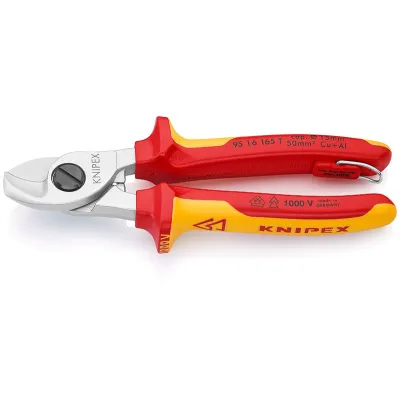 KNIPEX Kabelschere 95 16 165 T | für Kupfer- & Alukabel bis 15 mm Ø | Einhandbedienung | VDE 1000V isoliert
