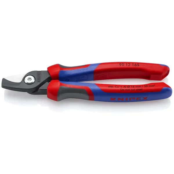 KNIPEX Kabelschere 95 12 165 | 165mm | für Kupfer- & Aluminiumkabel bis Ø15mm | Einhandbedienung | 2-Komponenten-Griff