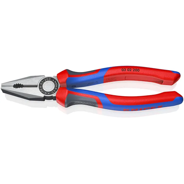 KNIPEX Kombizange 03 02 200 | 200 mm | Schwarz | Gezahnte Greifflächen | Geschmiedet | Für Draht & Kabel | Comfort-Griff