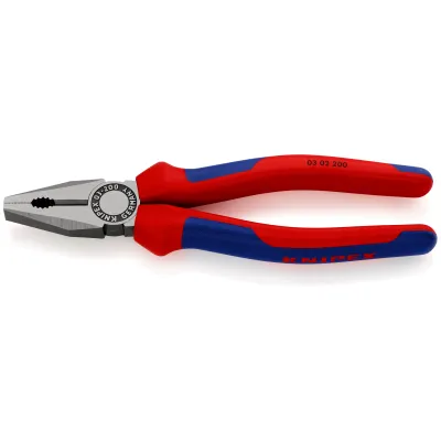 KNIPEX Kombizange 03 02 200 | 200 mm | Schwarz | Gezahnte Greifflächen | Geschmiedet | Für Draht & Kabel | Comfort-Griff