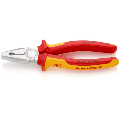 KNIPEX Kombizange 03 06 200 | VDE 1000V isoliert | 200 mm | verchromt | 2-Komponenten-Griff | für harten & weichen Draht