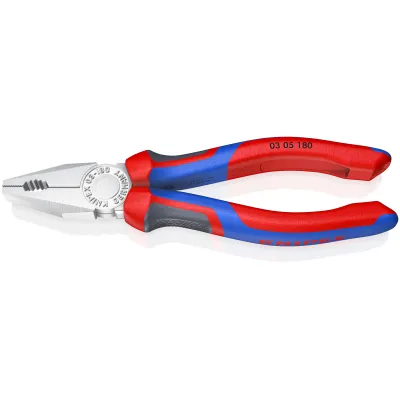 KNIPEX Kombizange 03 05 180 | verchromt | 180 mm | Greifzonen für Flach- & Rundmaterial | lange Schneiden